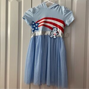Care Bears Girls Blue Americana USA Flag Costume Dress with Hood Size 8 (M)
